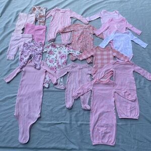 newborn girl everyday bundle - 16 pcs - onesies, pants, & sleepers